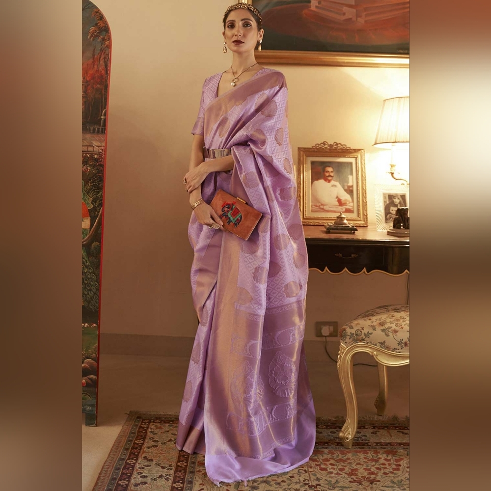 Pia Purple Art Silk Paisley Design Banarasi One Minute Saree